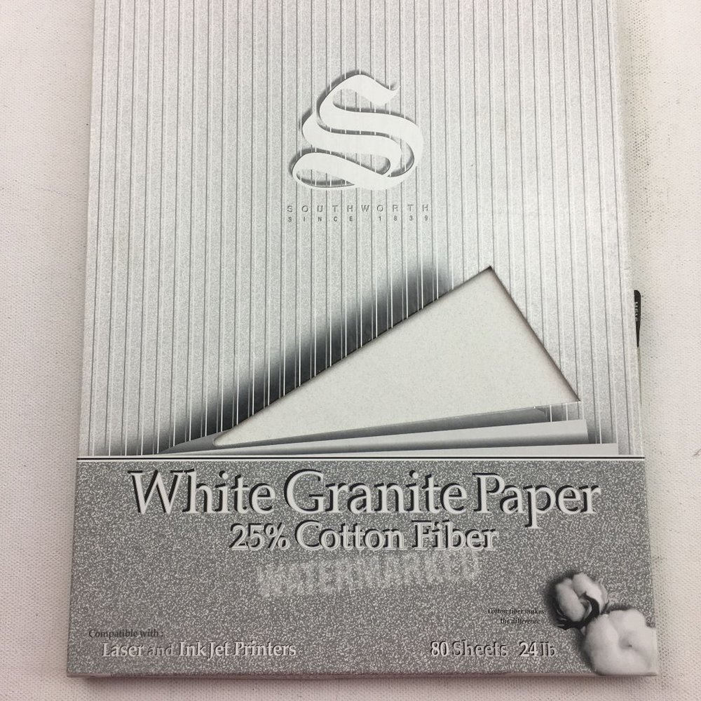 Southworth White Granite Watermarked Paper 25% Cotton Fiber Laser Inkjet Compati
